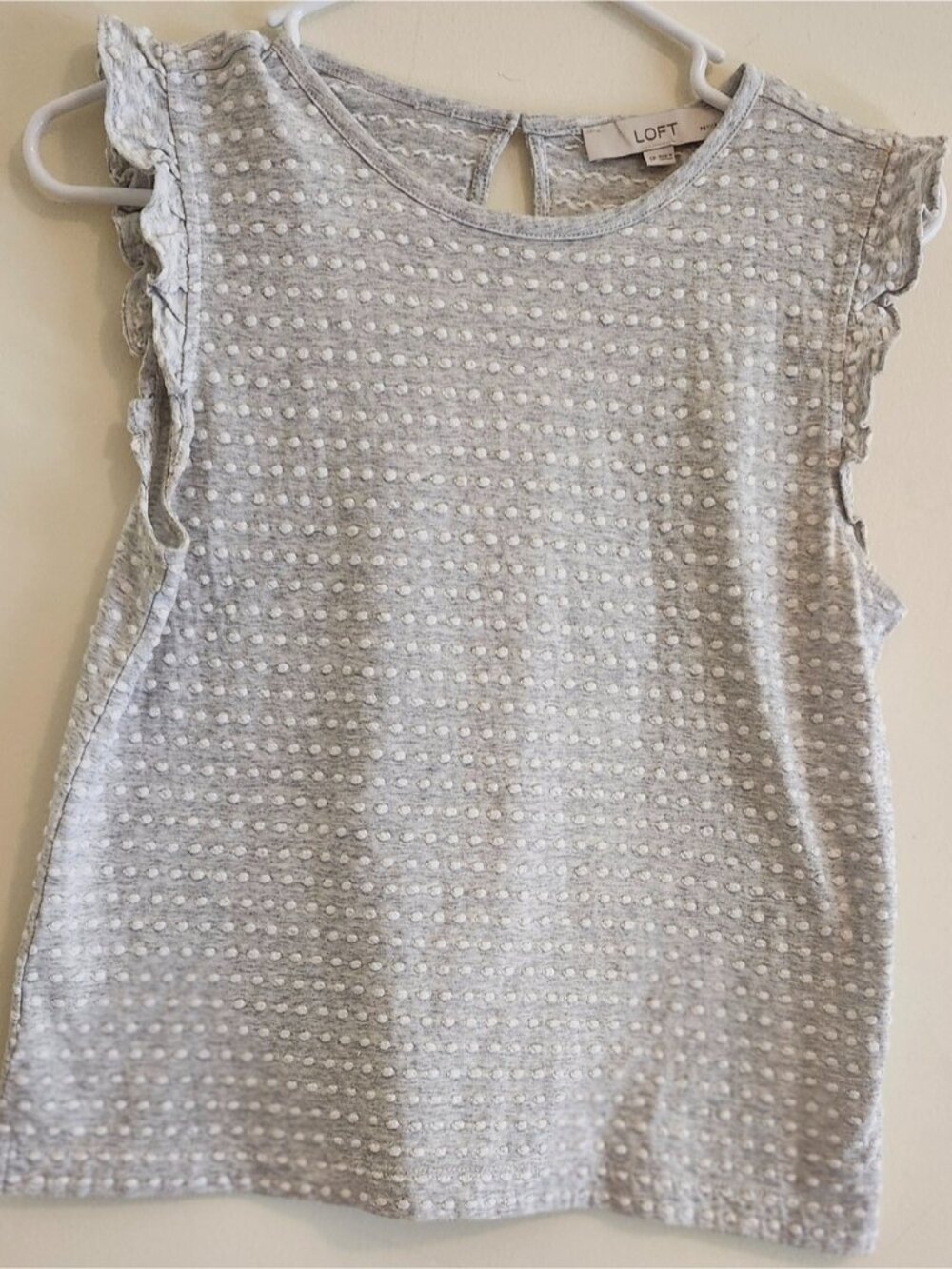 LOFT Light Gray Dot-Textured Ruffle Tank